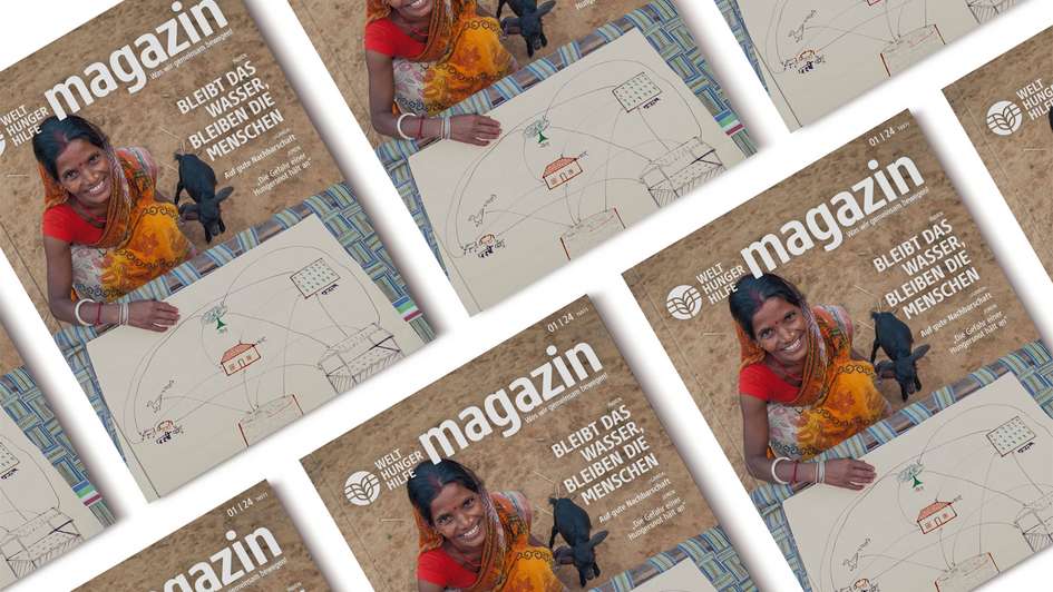Cover-Collage des Magazins der Welthungerhilfe, Ausgabe 1/2024