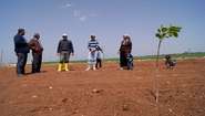 Die syrische Familie Latif steht auf ihrem Feld in der Türkei