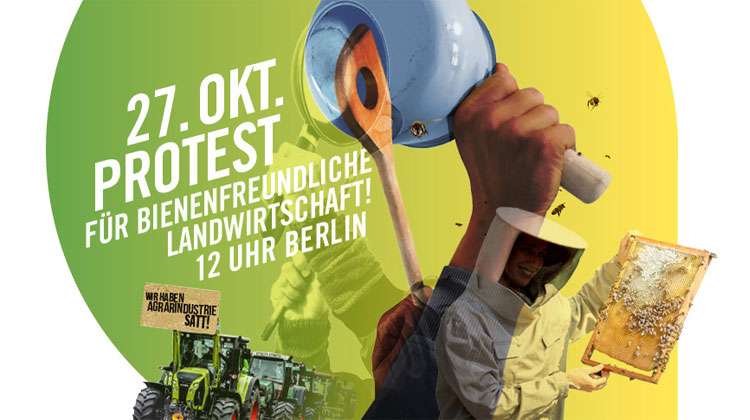 Banner: Protest für bienenfreundliche Landwirtschaft in Berlin am 27.10.2018