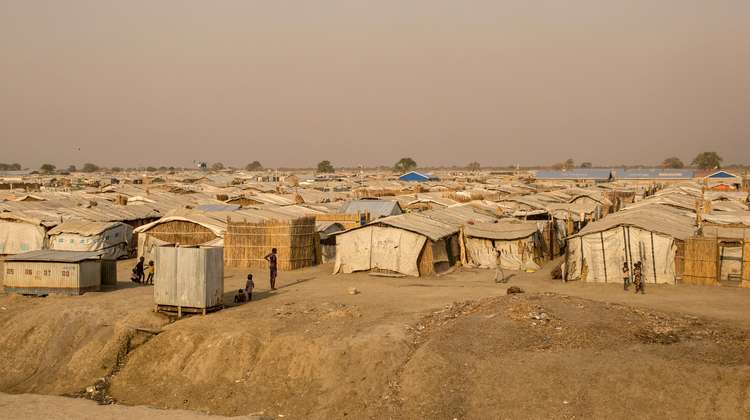 Notunterkünfte im Flüchtlingscamp in Bentiu, Südsudan