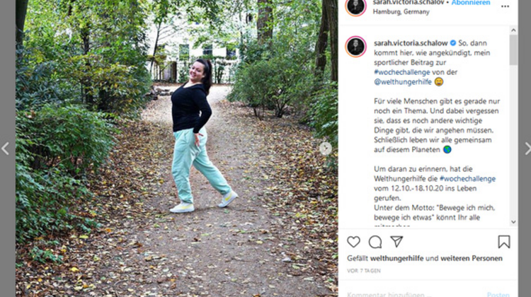 Screenshot Instagram-Post von Schauspielerin Sarah Victoria Schalow