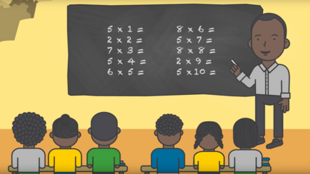 Zeichentrick einer Schulklasse als Ausschnitt aus dem Welthungerhilfe-Video "Malicks Schultag - So beeinflusst Hunger das Lernen in der Schule".
