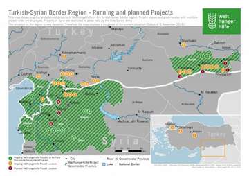 Karte von Syrien mit eingezeichneten Projektstandorten