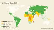 Grafik: Der Welthungerindex 2023 kategorisiert Länder nach dem Grad ihrer Gefährdung durch Hunger. 
