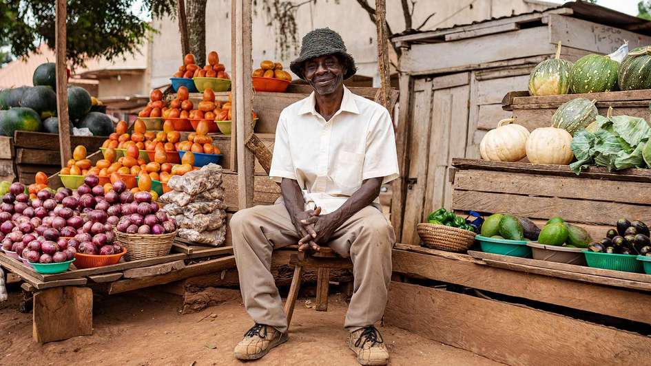 Dem Hunger trotzen: Ein Mann in Uganda bietet seine Ware auf einem Markt an.