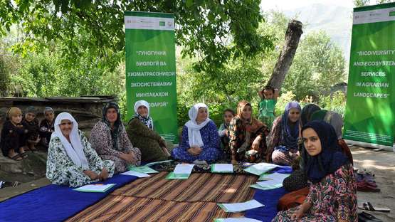 Teilnehmerinnen einer Farmer Field School in Rasht, Tadschikistan.