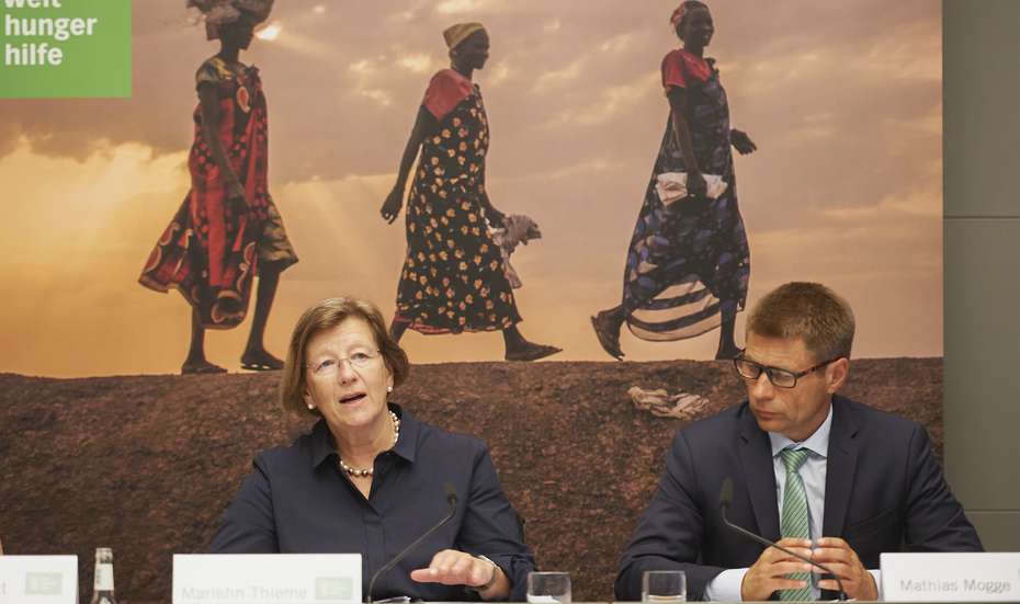 Marlehn Thieme bei ihrer ersten Pressekonferenz als Präsidentin der Deutschen Welthungerhilfe zur Vorstellung des Jahresberichts 2018 in Berlin. 