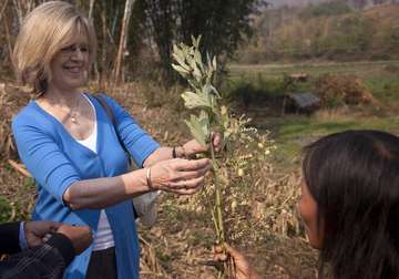 Bärbel Dieckmann, Präsidentin der Welthungerhilfe, betrachtet die Ernte.