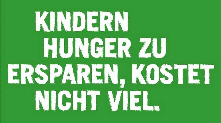 Text auf hellgrünem Grund: "Keine Mutter darf ihr Kind hungern sehen!"