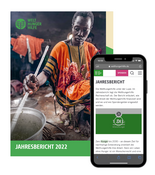 Cover des Jahresberichts 2021 und Darstellung der Webseite auf einem Smartphone