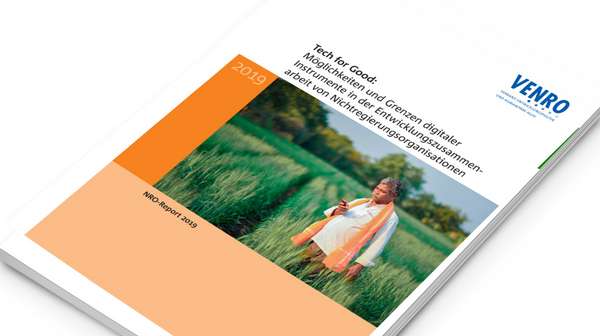 Titelbild des NGO-Report „Tech for Good: Möglichkeiten und Grenzen digitaler Instrumente in der Entwicklungszusammenarbeit von Nichtregierungsorganisationen“ 