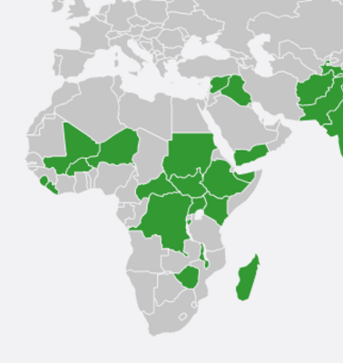 Abbild der interaktiven Länderkarte auf der Welthungerhilfe-Website. 