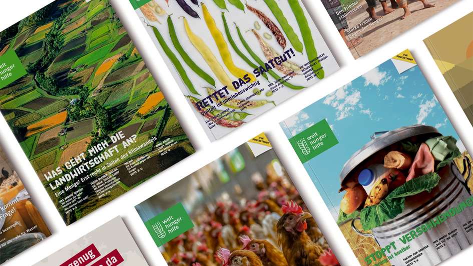 Collage der Lehrmaterialien der Welthungerhilfe.