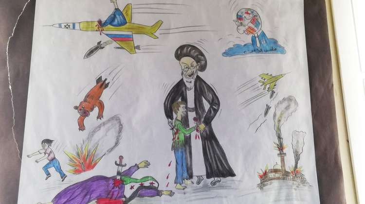 Eine weitere Zeichnung von einem syrischen Flüchtlingskind, geprägt von Gewalt und Zerstörung.