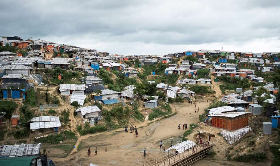 Landschafts-Ansicht des Flüchtlingscamp Kutupalong in Cox's Bazar, Bangladesch.