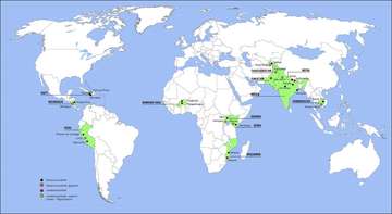 Weltkarte mit eingezeichneten Standorten 