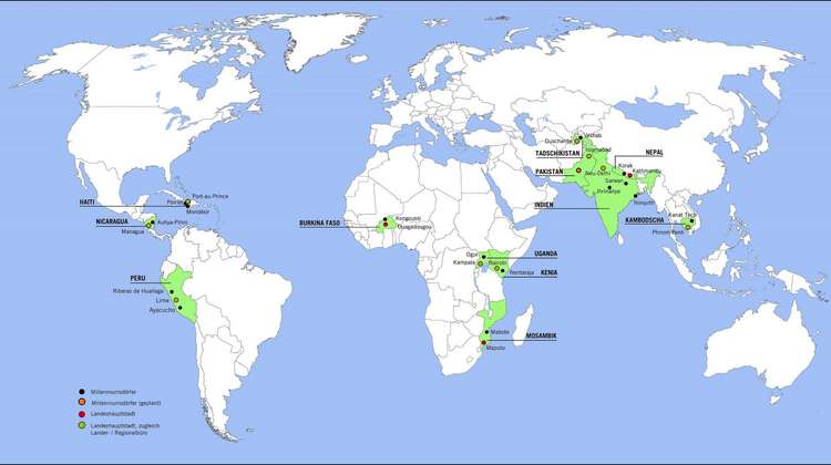 Weltkarte mit eingezeichneten Standorten 