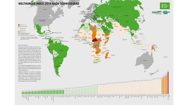 Welthunger-Index 2019: Verteilungen nach Schweregrad (Detailansicht)