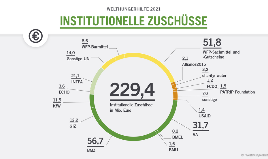 Infografik: Kuchendiagramm mit Aufteilung der institutionellen Zuschüsse.