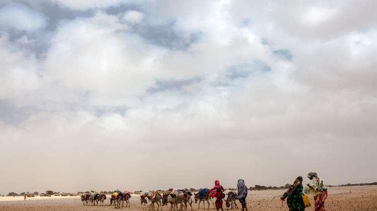 Frauen auf dem Weg zur Wasserausgabe, Somaliland, 2018.