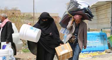 Verteilung von Hilfsgütern in Jemen.
