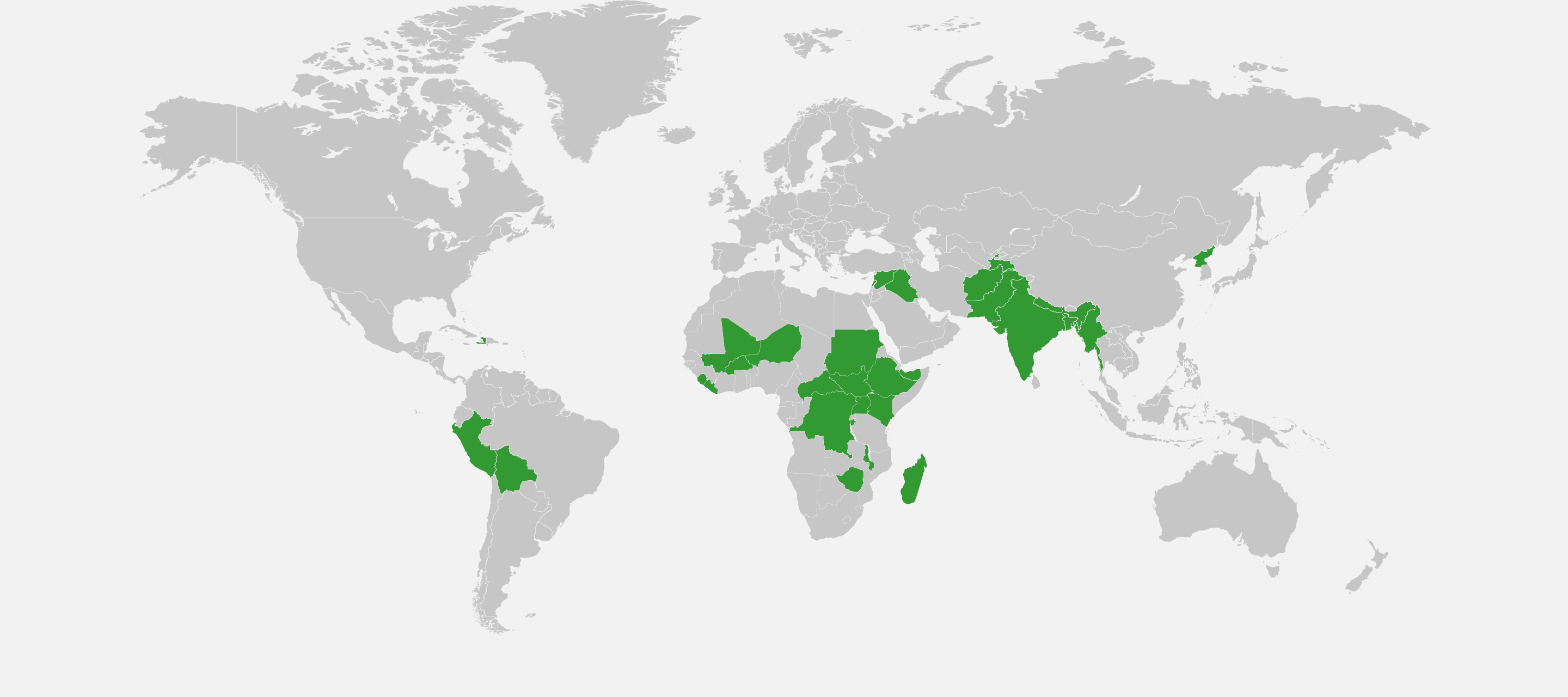 Grafik: Weltkarte mit grün markierten Ländern.